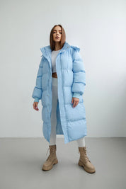 Martina Oversized dames winterjas lang – warme zwarte puffer met capuchon