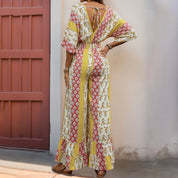 Chiara Jumpsuit | Boho Jumpsuit met Wijde Pijpen, Diepe V-Hals en Elastische Taille