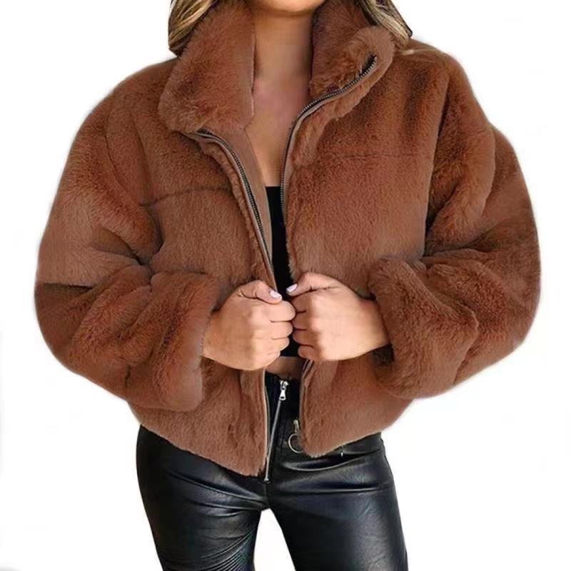 Alessia Faux Fur Coat | Oversized Mid-Length Damesjas met Hoge Kraag en Ritssluiting