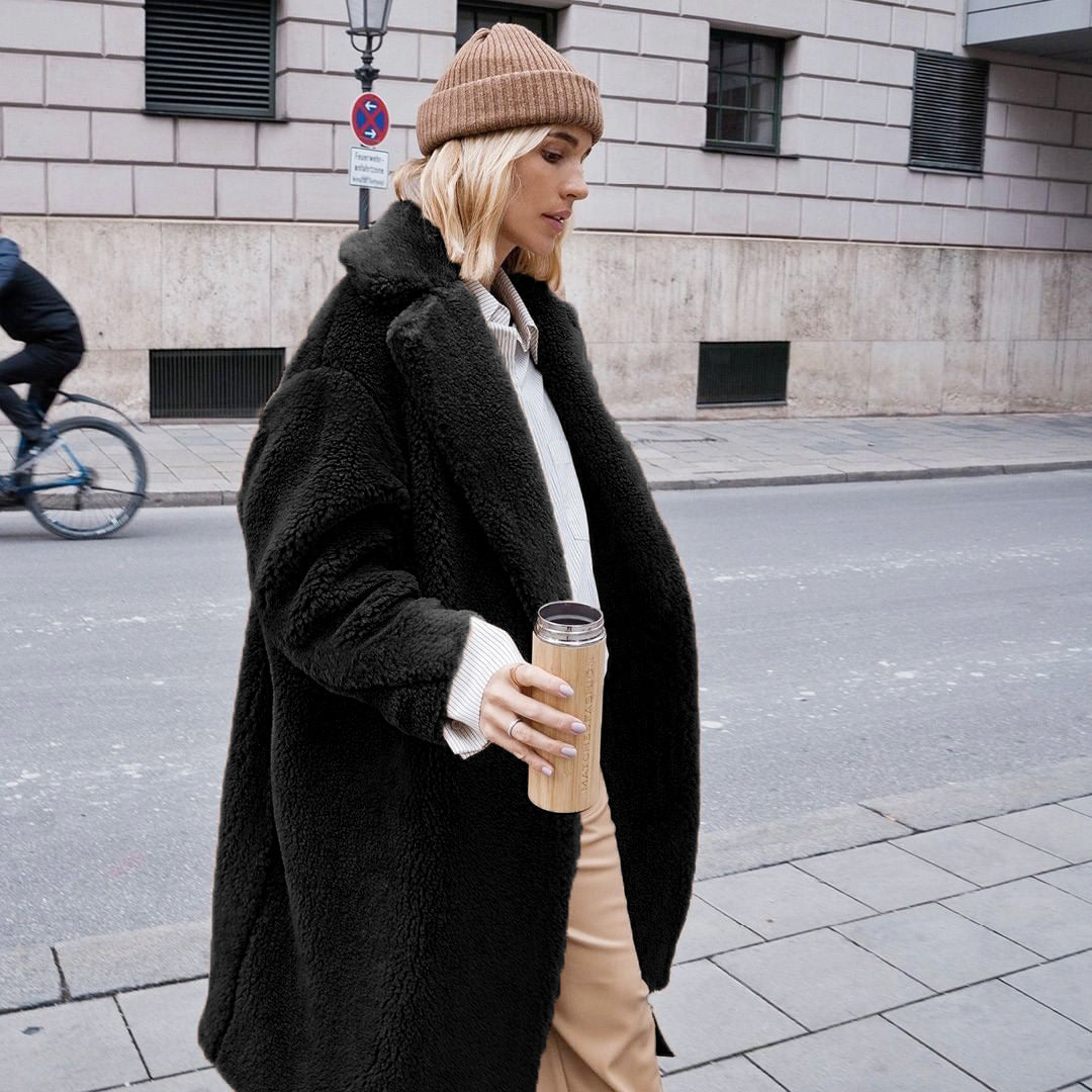 Isabella Teddy Jas | Lange Dames Jas van Zacht Teddy Fleece met Brede Kraag en Comfortabele Pasvorm