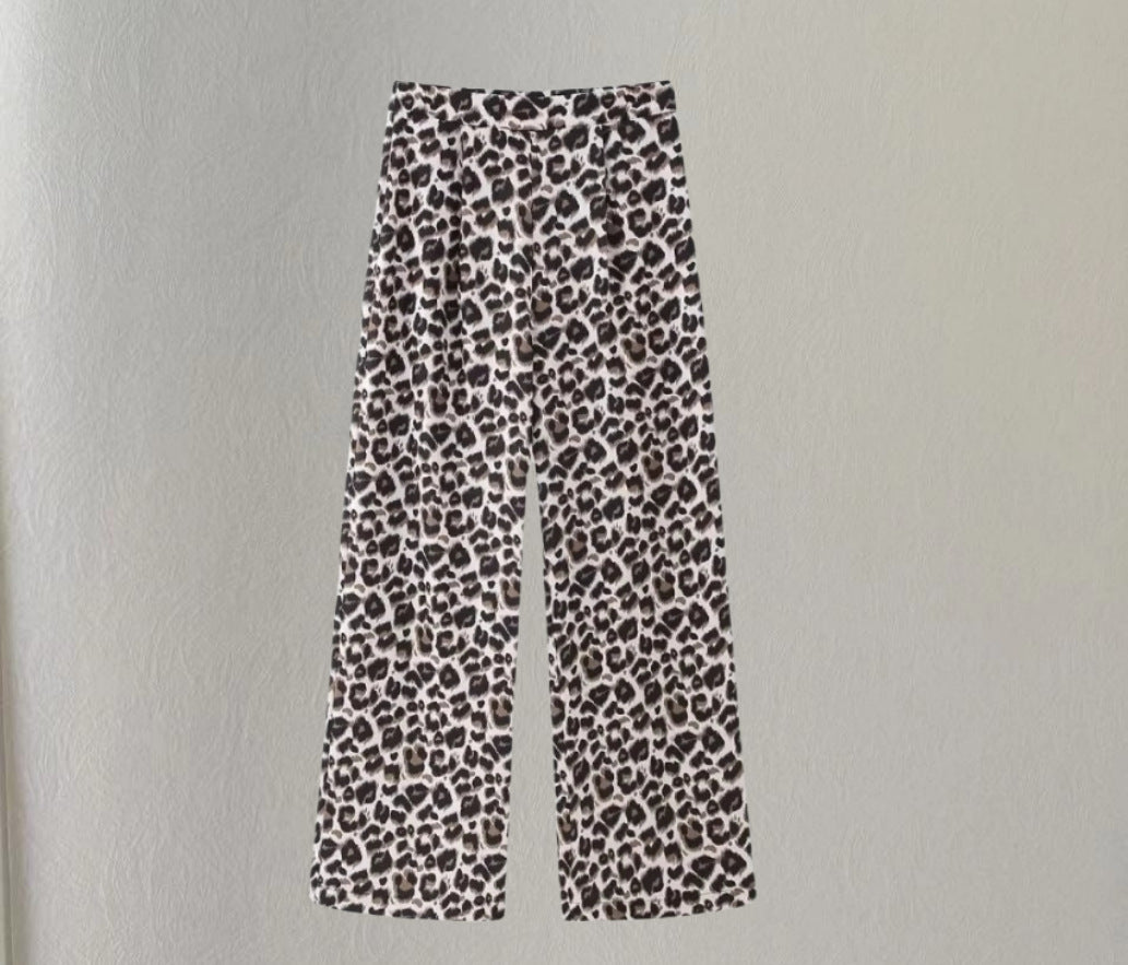 Alessia Broek | Wijde Damesbroek met Leopardenprint en Elastische Taille