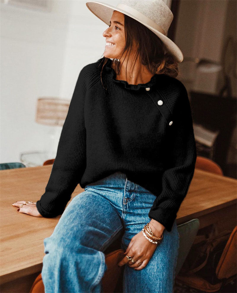 Isabella Damestrui Wolmix – Relaxte Pasvorm met Rufflekraag en Knoopdetails