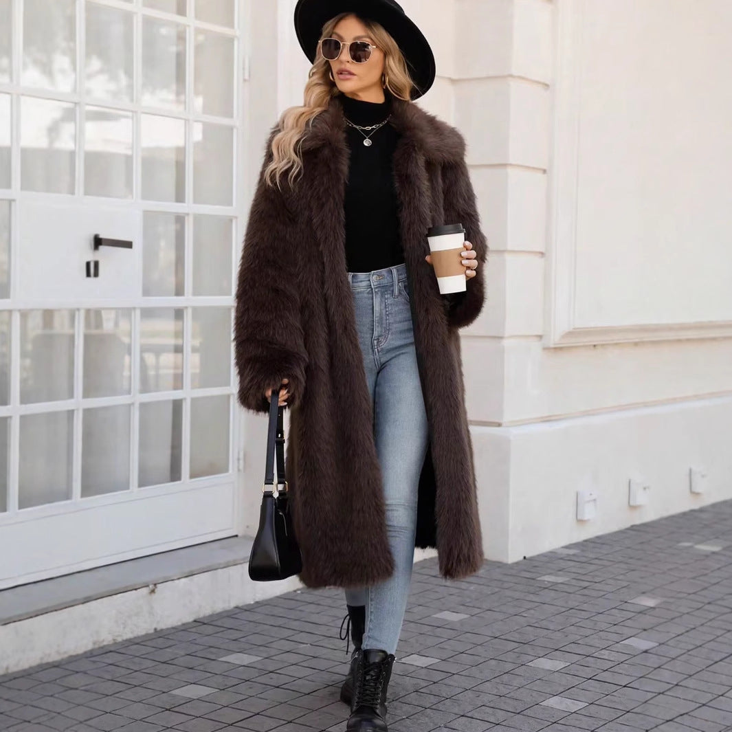 Francesca Kunstbont Jas | Lange Dames Jas van Zacht Faux Fur met Brede Kraag en Tijdloze Pasvorm