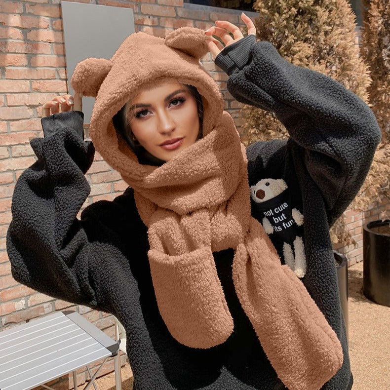 Mila Set | Warme Dames Muts met Aangehechte Sjaal van Zacht Fleece