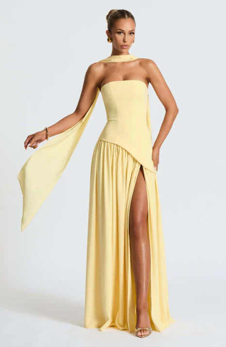 Dames Luxe Maxi Galajurk Vloeiend Satijn Avondkleding Feestelijk - Rood / Roze / Geel - Maelen