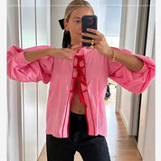 Chiara Blouse | Elegante Damesblouse met Ballonmouwen en Subtiel Kordeldetailv