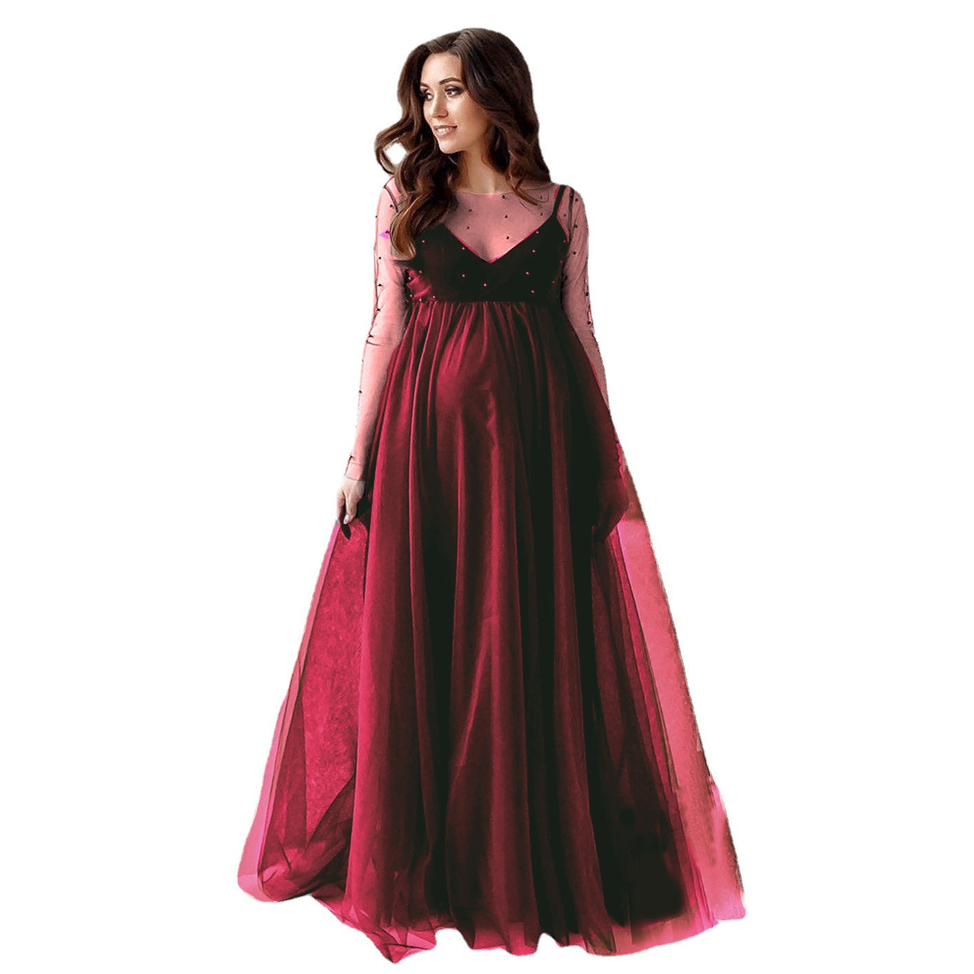 Fudus Zwangerschapsjurk | Elegant Transparant Gewaad met Empire-Taille en Parelaccenten