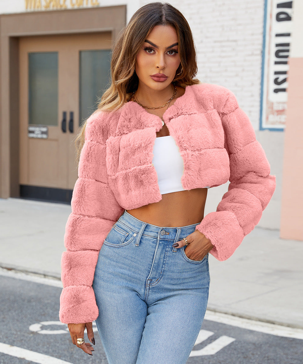 Elena Gewatteerde Jas | Korte Dames Jas van Zacht Kunstbont met Trendy Gestikt Design