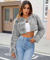 Elena Gewatteerde Jas | Korte Dames Jas van Zacht Kunstbont met Trendy Gestikt Design