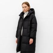Chiara Dames lange gewatteerde winterjas – warme jas met capuchon en ritszakken
