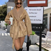 Elena Wrap Jas | Damesjas van Zacht Kunstleer met Bontkraag en Tailleceintuur