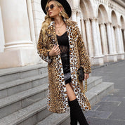 Alessia Luipaard Jas | Lange Dames Jas van Zacht Kunstbont met Reverskraag en Trendy Dierenprint