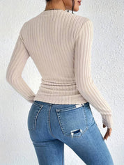 Calypso Ribtrui | Slim-Fit Trui met Verfijnde Ribtextuur in Crème