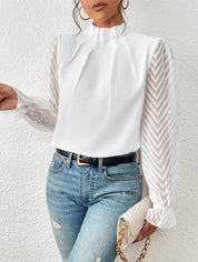 Adelina Top | Elegante Chiffon Damesblouse met Halve Hoge Kraag