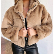 Alessia Faux Fur Coat | Oversized Mid-Length Damesjas met Hoge Kraag en Ritssluiting