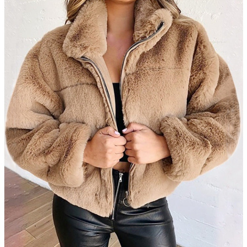 Alessia Faux Fur Coat | Oversized Mid-Length Damesjas met Hoge Kraag en Ritssluiting