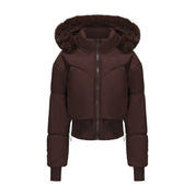 Gianna Cropped dames donsjas met afneembare capuchon – korte winterjas met kunstbont