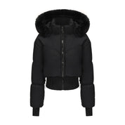 Gianna Cropped dames donsjas met afneembare capuchon – korte winterjas met kunstbont