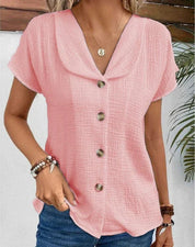 Anthousa Top | Elegante Blouse met Watervalhals en Losse Pasvorm van Linnenmix