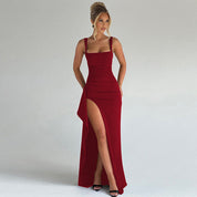 Dames Galajurk Open Rug Maxi Split Spaghettibandjes Slim Fit Formeel Avond - Zwart / Rood / Kersenrood - Maelen