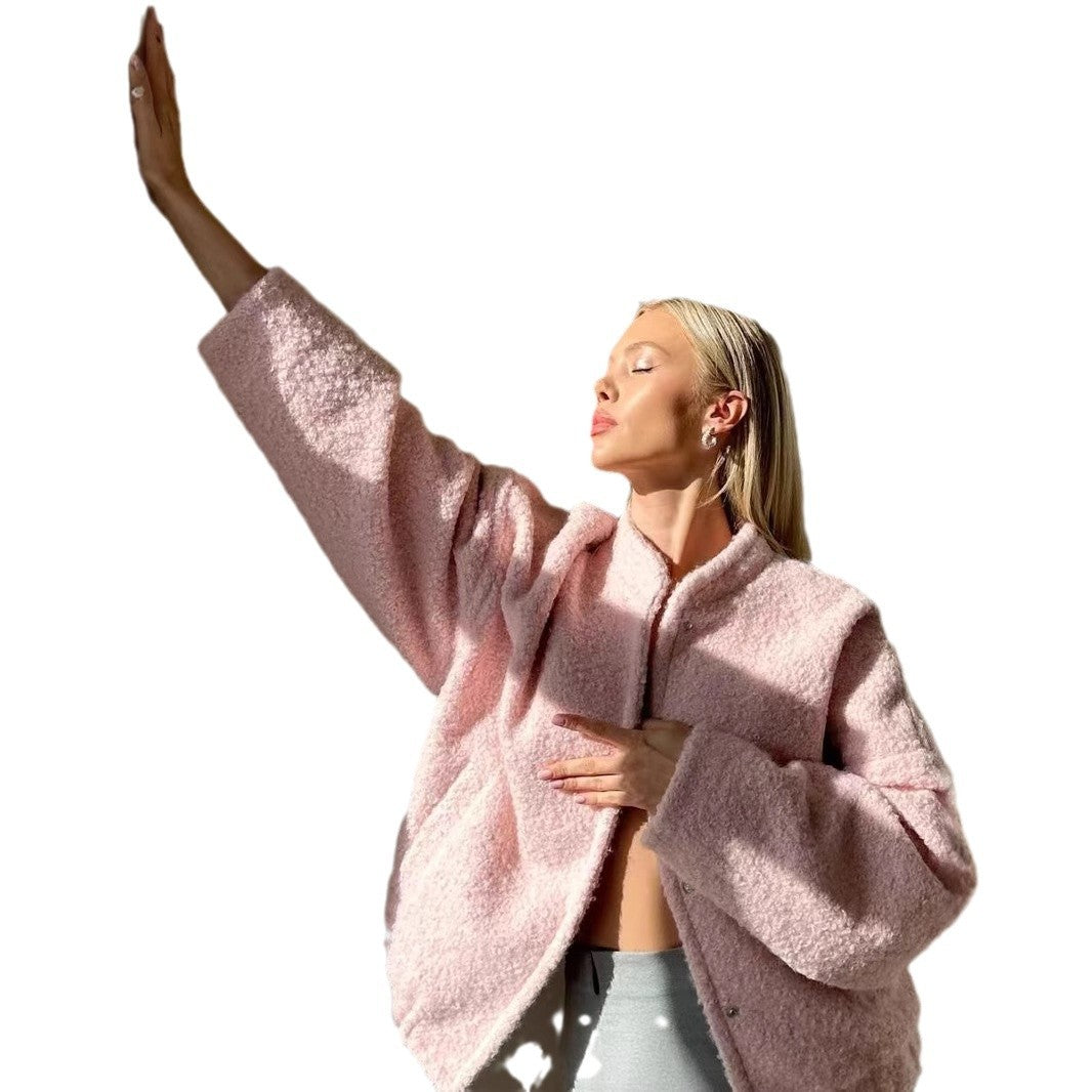 Livia Roze Teddy Jas | Warme Damesjas van Wolmix met Zachte Teddystructuur