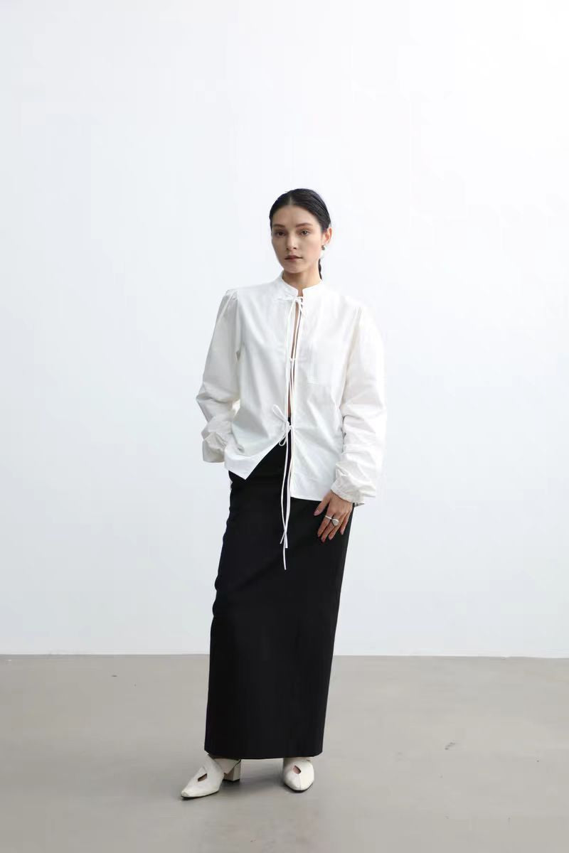 Chiara Blouse | Elegante Damesblouse met Ballonmouwen en Subtiel Kordeldetailv