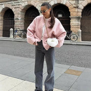 Livia Roze Teddy Jas | Warme Damesjas van Wolmix met Zachte Teddystructuur