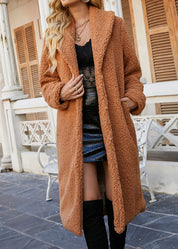 Giulia Teddy Jas | Lange Dames Jas van Zacht Teddy Fleece met Open Kraag en Zakken