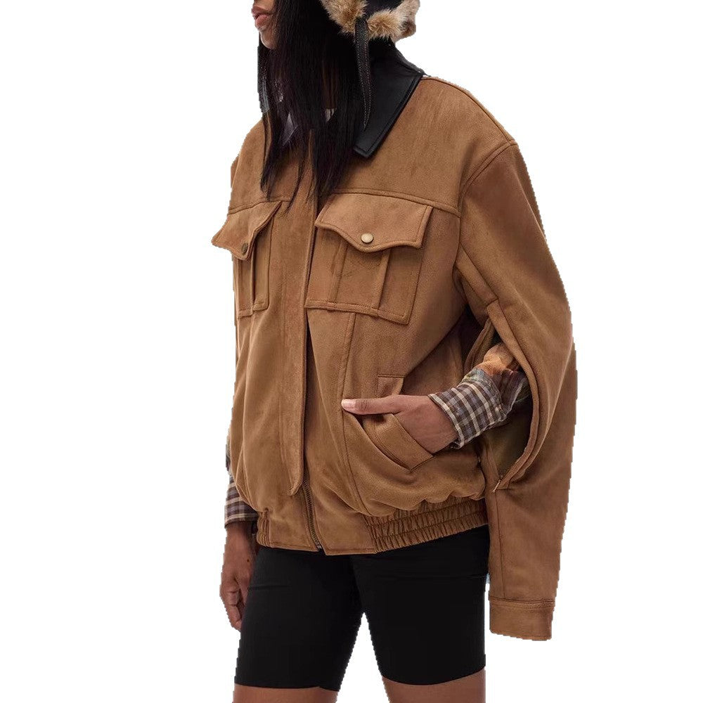 Valentina Suède Jas | Trendy Damesjas met Afneembare Bontkraag