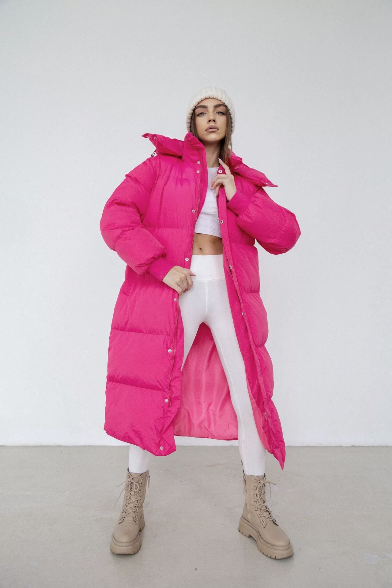 Martina Oversized dames winterjas lang – warme zwarte puffer met capuchon