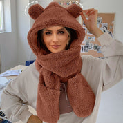 Mila Set | Warme Dames Muts met Aangehechte Sjaal van Zacht Fleece