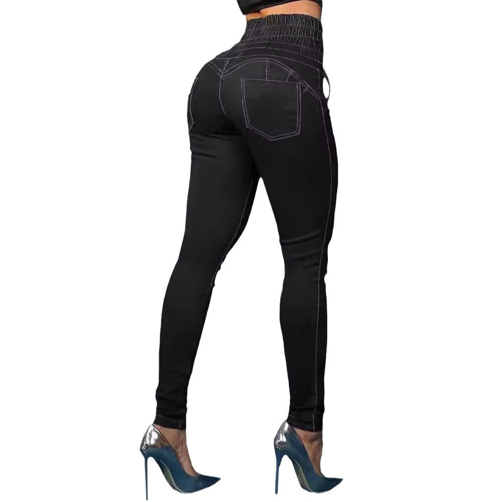 Livia Broek | Dames Stretch Broek met Hoge Taille en Modieuze Vetersluiting