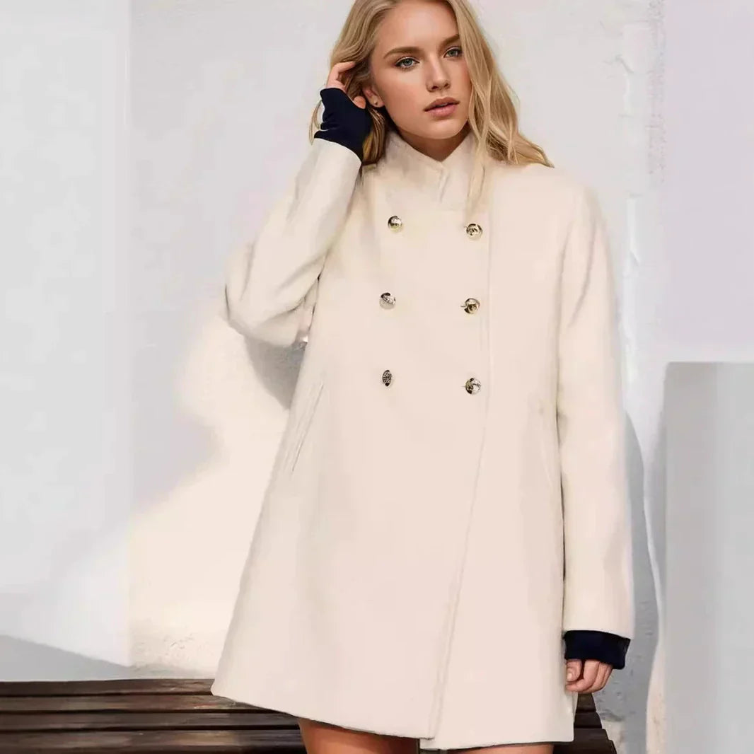 Beatrice Dames wollen winterjas – dubbelgeknoopt model met hoge kraag en warme fit