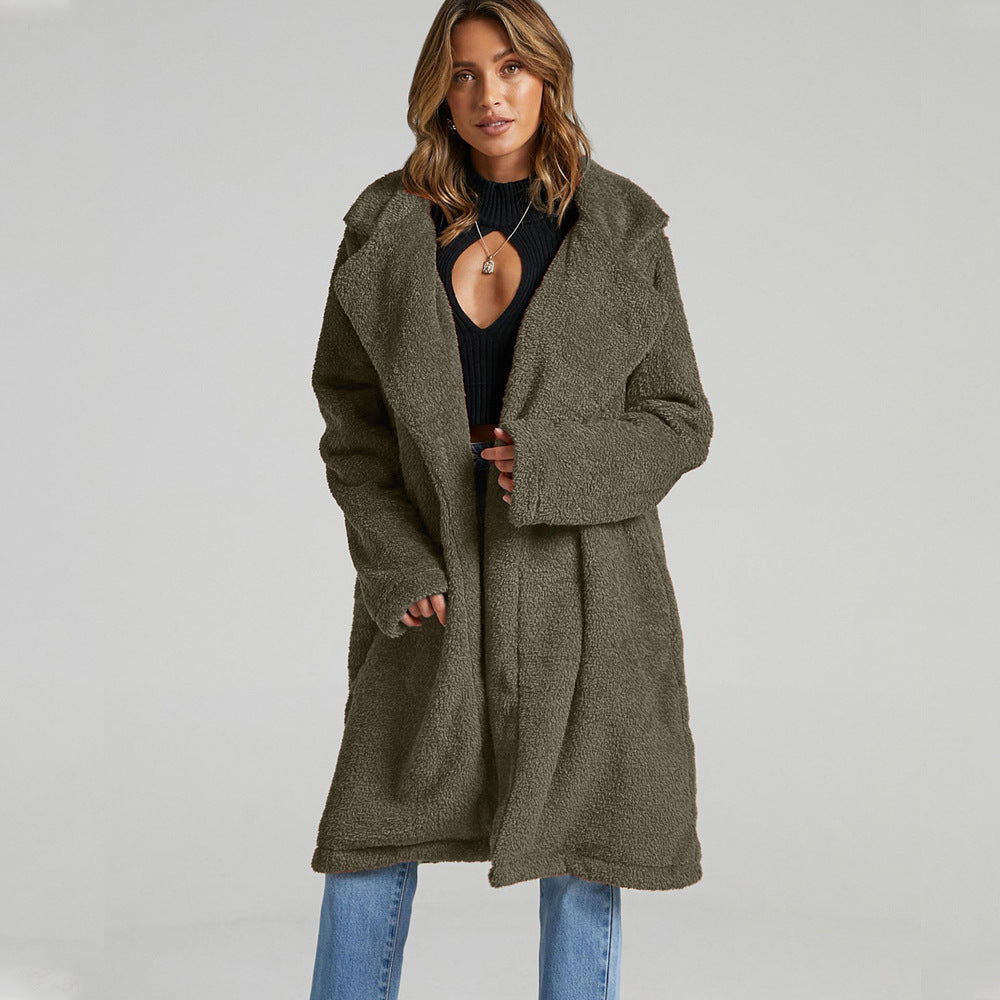Valentina Fleecejas | Lange Dames Jas van Zacht Fleece met Brede Kraag en Oversized Pasvorm