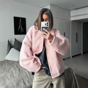 Livia Roze Teddy Jas | Warme Damesjas van Wolmix met Zachte Teddystructuur