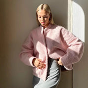 Livia Roze Teddy Jas | Warme Damesjas van Wolmix met Zachte Teddystructuur