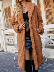 Giulia Teddy Jas | Lange Dames Jas van Zacht Teddy Fleece met Open Kraag en Zakken