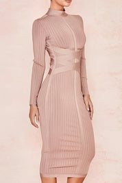 Valentina Jurk | Stijlvolle Midi-Jurk met Opstaande Kraag en Elegante Pasvorm