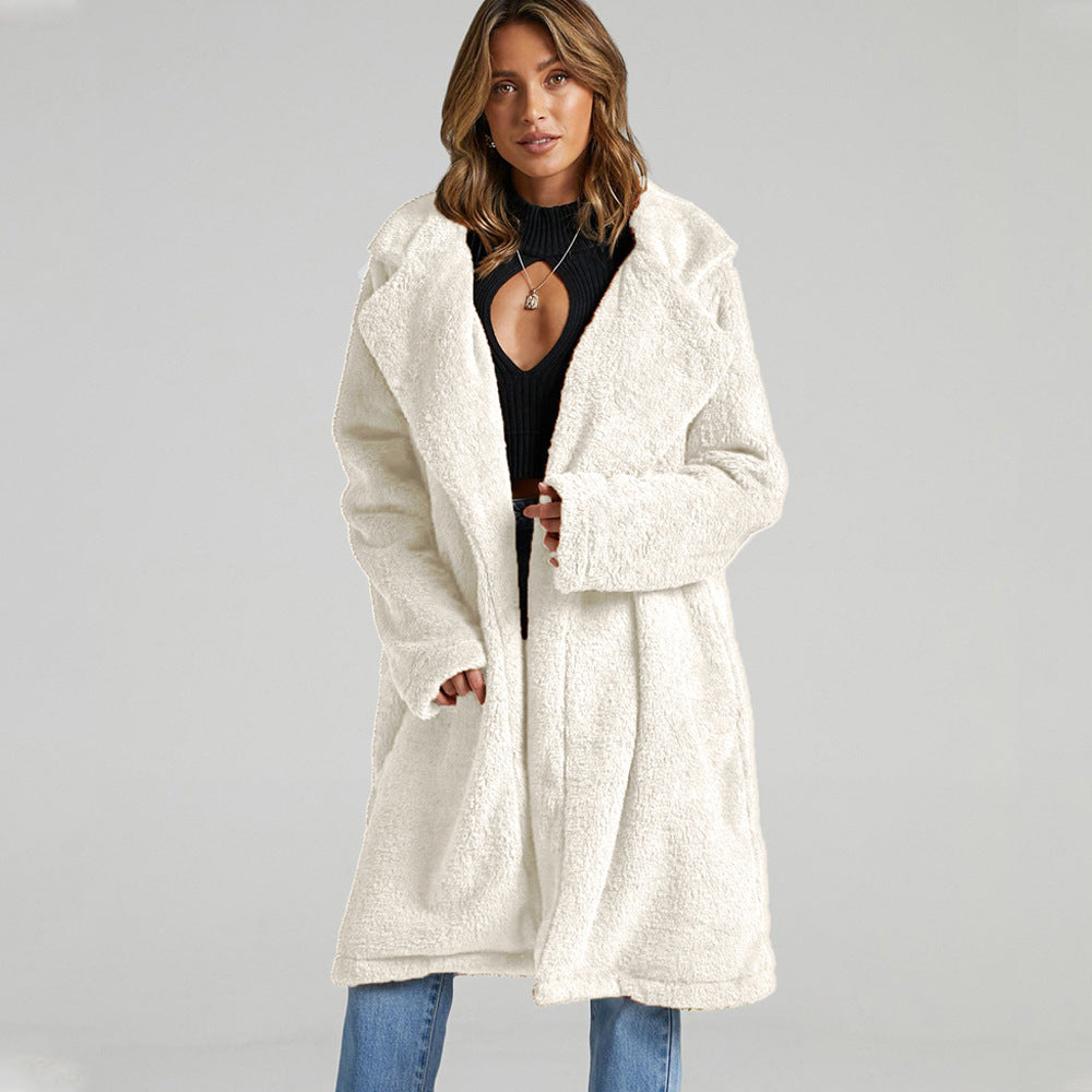Valentina Fleecejas | Lange Dames Jas van Zacht Fleece met Brede Kraag en Oversized Pasvorm