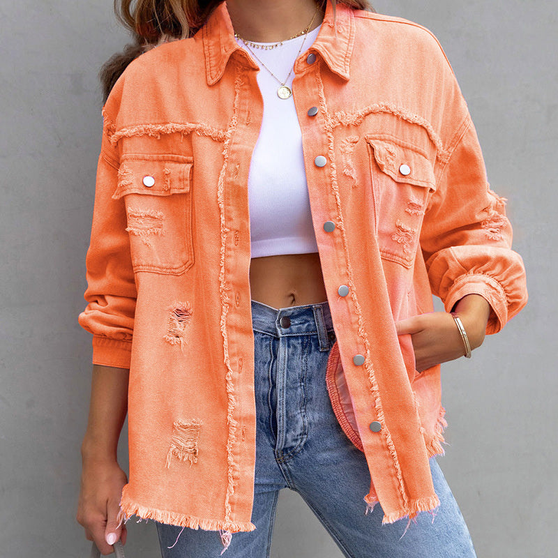 Dames Denim Jacket Oranje Casual Oversized - Oranje - Maelen