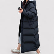 Isabella Lange zwarte dames winterjas – waterdichte gewatteerde puffer parka met capuchon