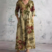 Dames Zomerjurk V-hals Bloemenprint Loszittend Midi - Beige / Roze / Mintgroen - Maelen