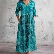 Dames Zomerjurk V-hals Bloemenprint Loszittend Midi - Beige / Roze / Mintgroen - Maelen