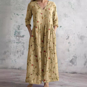 Dames Zomerjurk V-hals Bloemenprint Loszittend Midi - Beige / Roze / Mintgroen - Maelen