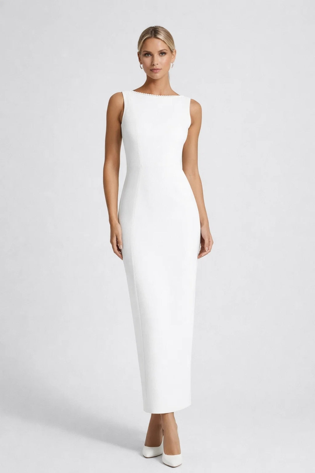Maxi Jurk Dames Open Rug Strapless Aansluitend Bruiloft Gast - Wit - Maelen