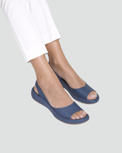 Orthopedische Sandalen Dames met Sleehak, Open Tenen en Slingback - Roze/Blauw/Wit