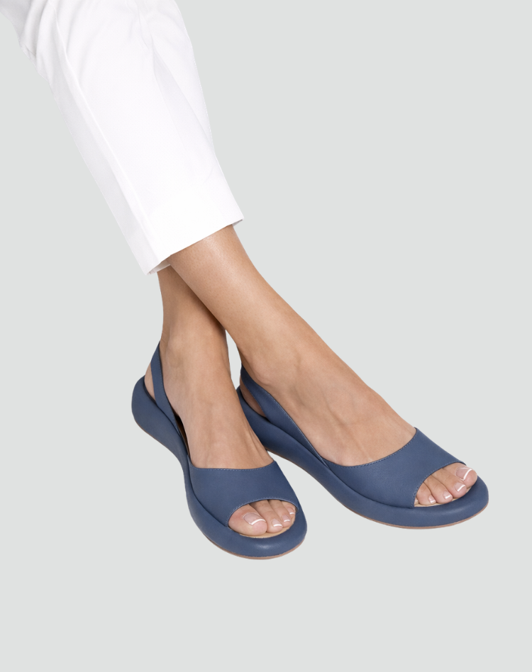 Orthopedische Sandalen Dames met Sleehak, Open Tenen en Slingback - Roze/Blauw/Wit