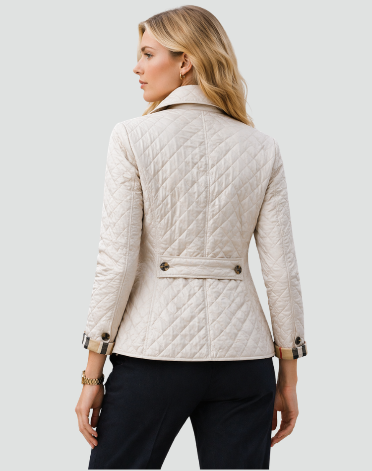Gewatteerde Dames Tussenseizoenjas Elegant met Kraag en Knopen en Ruitpatroon - Zwart/Rood/Blauw
