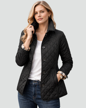 Gewatteerde Dames Tussenseizoenjas Elegant met Kraag en Knopen en Ruitpatroon - Zwart/Rood/Blauw