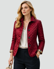 Gewatteerde Dames Tussenseizoenjas Elegant met Kraag en Knopen en Ruitpatroon - Zwart/Rood/Blauw